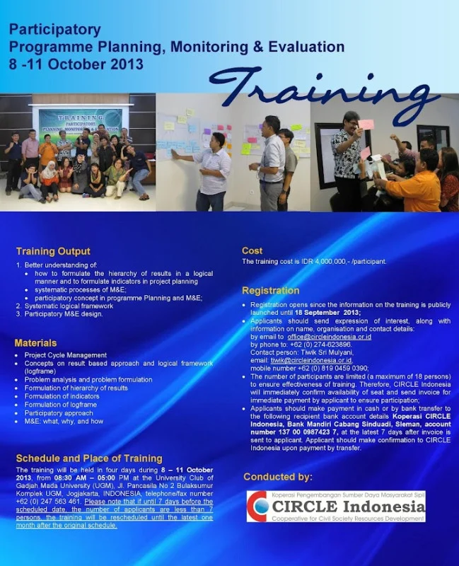 Pelatihan Perencanaan, Monitoring dan Evaluasi Program yang Partisipatif, 8 – 11 Oktober-2013